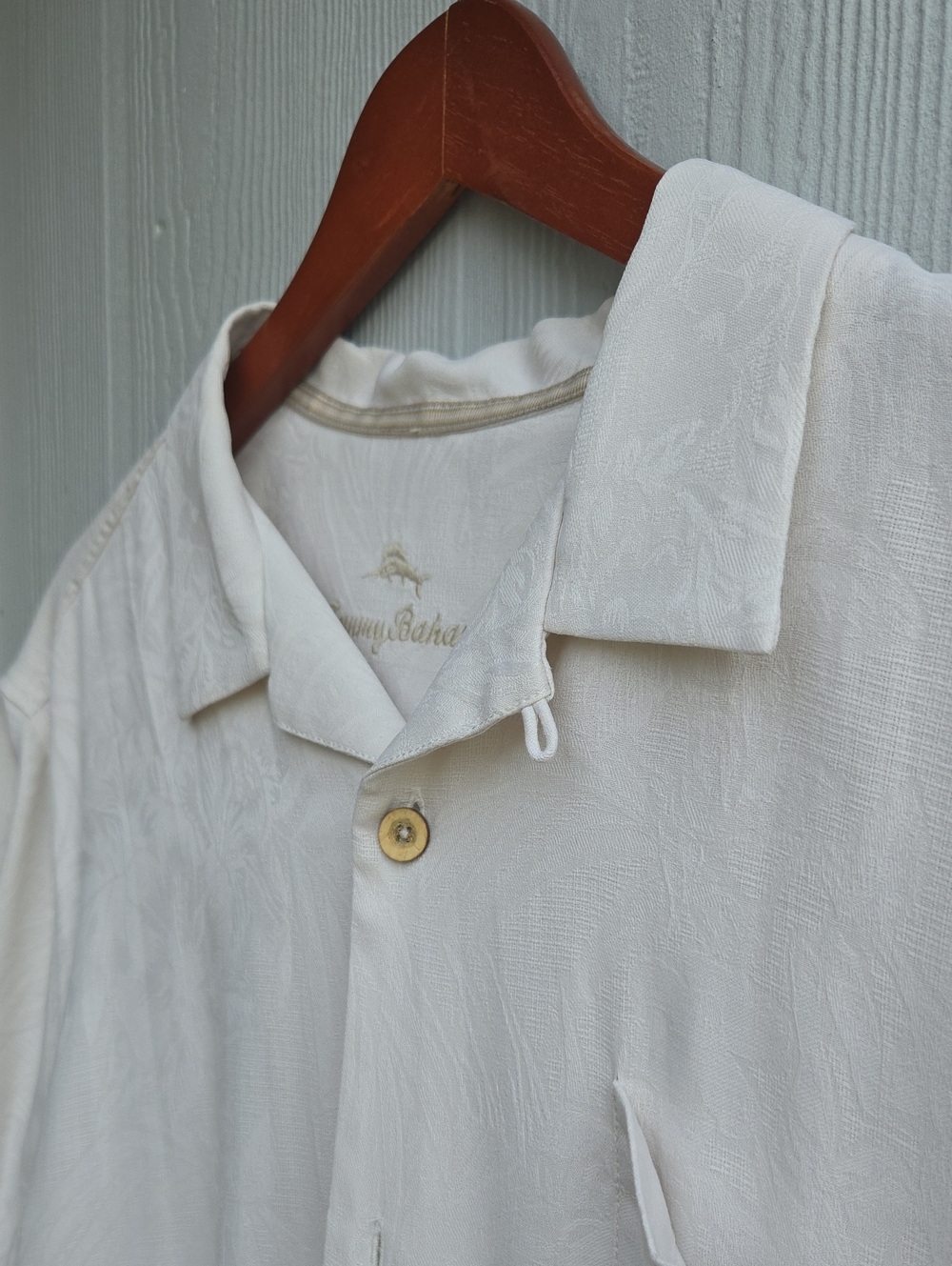 Tommy Bahama Cream 100% SILK | Short-Sleeve Button-Down Camp Shirt (Size Large)